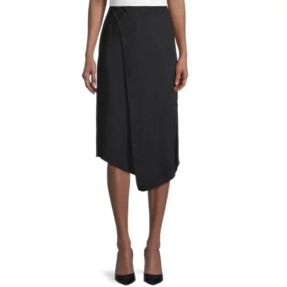 VINCE Faux Wrap Midi Slip Skirt - Black - Asymmetrical - Size 6 - Picture 1 of 6
